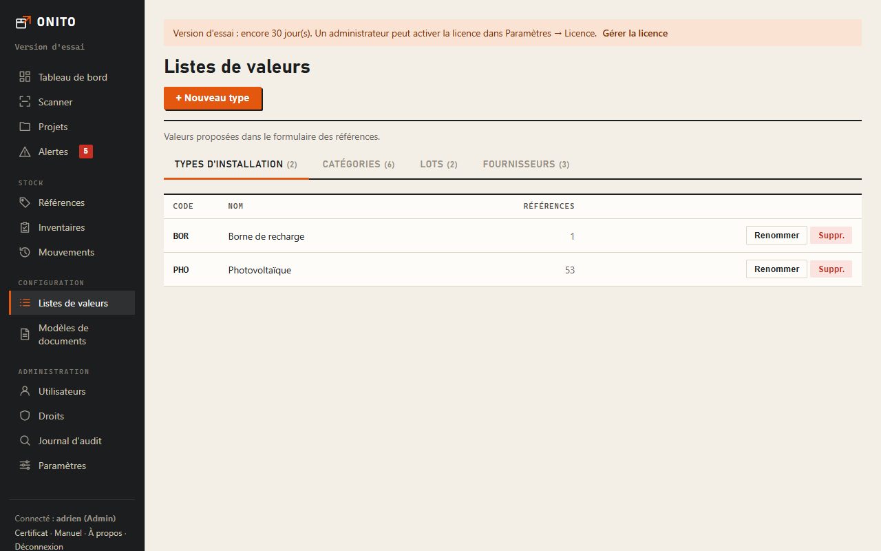 Listes de valeurs