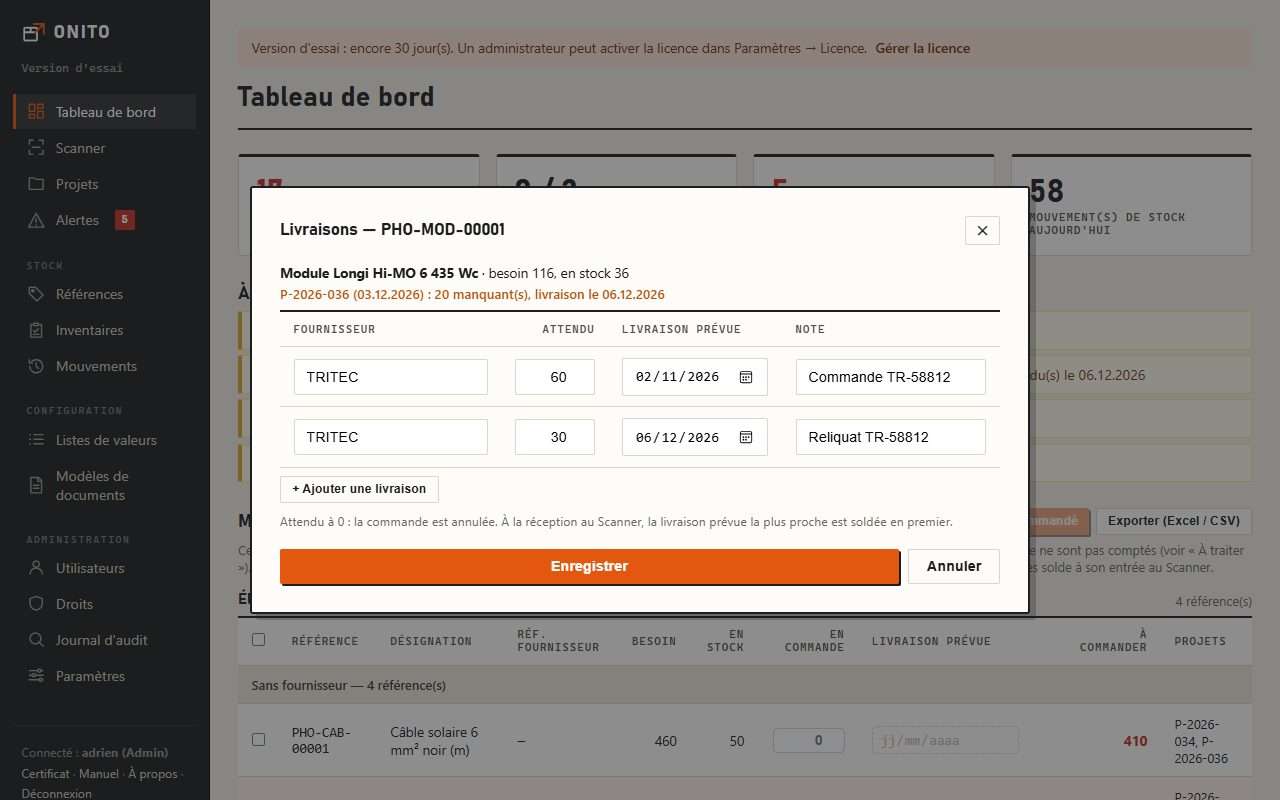 Livraisons d'une référence